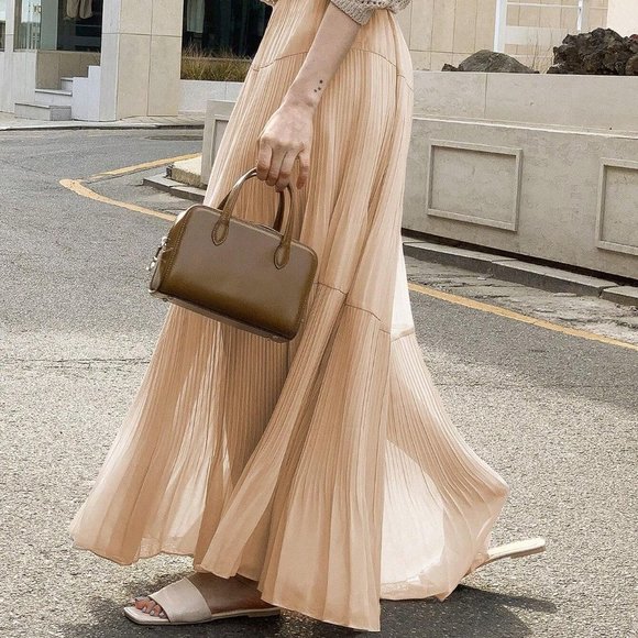 Apricot Casual Womens Solid Pleated Ruffle Hem Skirt - Picture 5 of 5